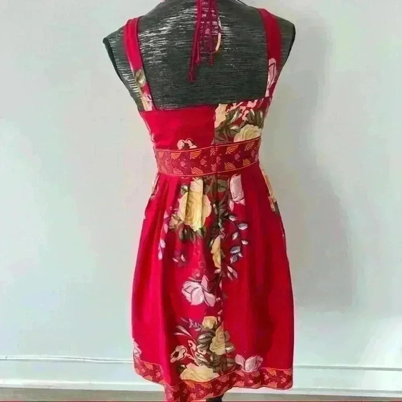 FOREVER 21  FLORAL Y2K MULTICOLORED SLEEVELESS SILKY RED DRESS SIZE SMALL - Picture 6 of 12